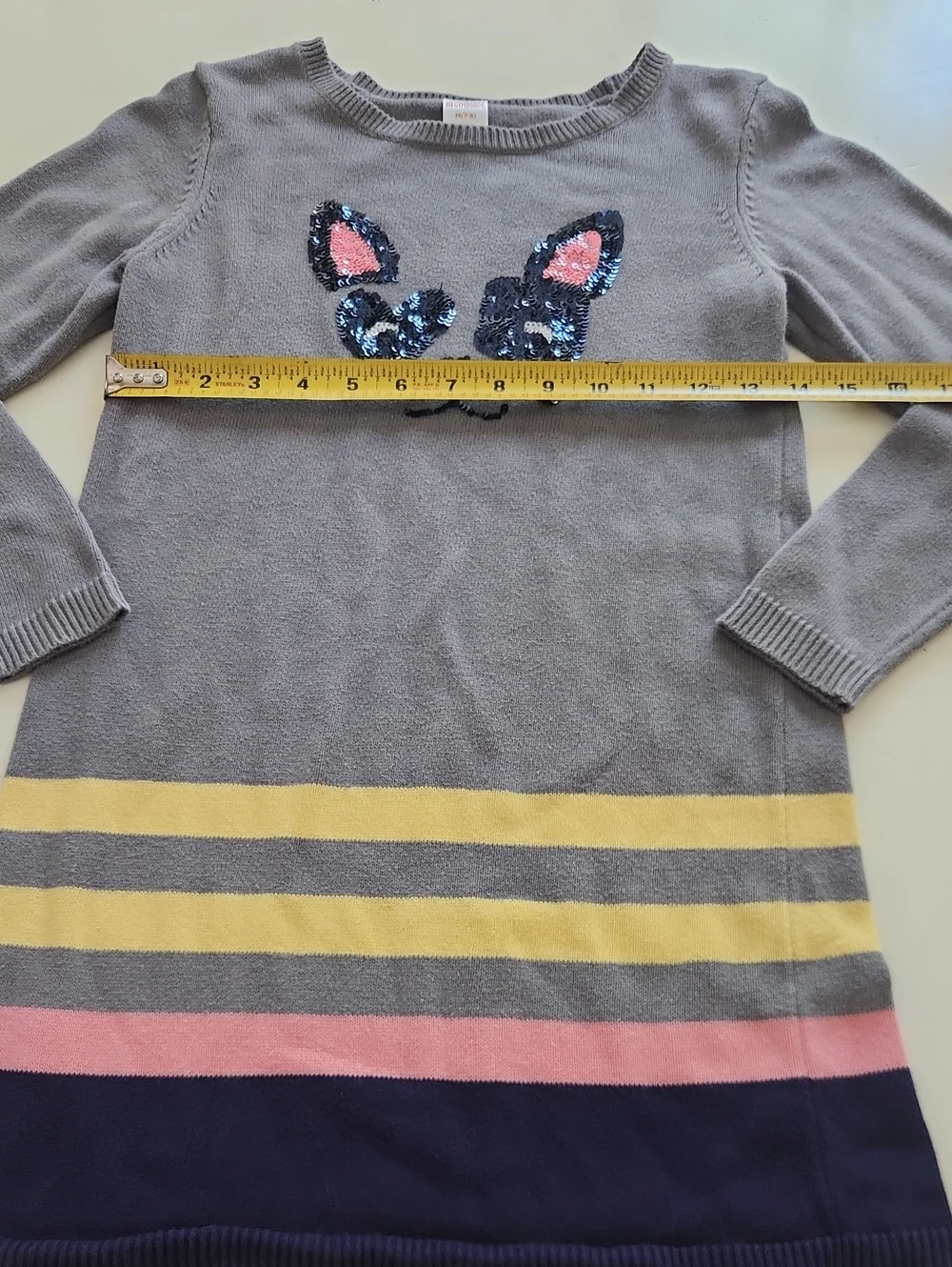 Gymboree Gray Dog Frenchie Knit Sweater Dress Medium 7 8